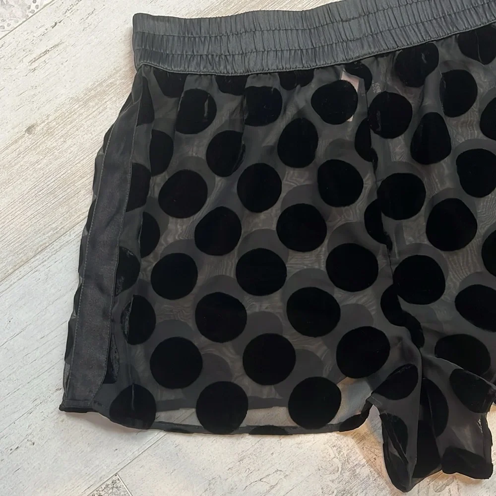 Victorias Secret Black Sheer Satin and Velvet Polka Dot Shorts Size Large